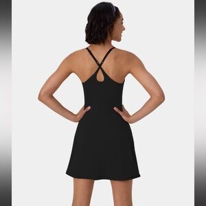 Softlyzero Plush Adjustable Straps Backless Crisscross 2-in-1 Pocket Flare Dress